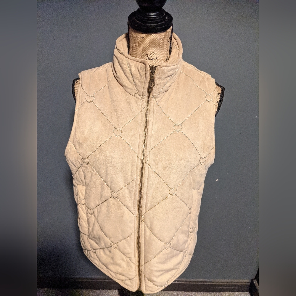 ☃️ Barrage Authentic, Cream Colored Diamond/Heart Quilted Vest, Women's Size Med